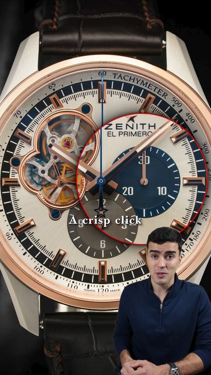 Gabe at the bottom of the frame in a video, with a close-up of a wristwatch behind him